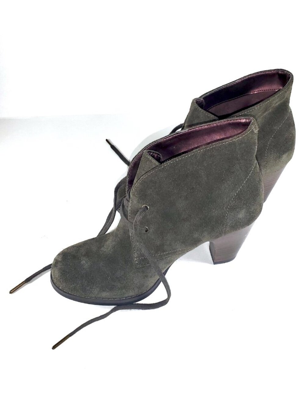 Clarks Indigo Water Row Olive Green Suede Lace Up Ankle Booties Heels 5M